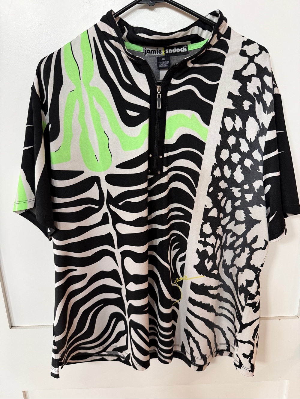 Jamie Sadock XXL GOLF Top- Black and White Zebra - Neon Green